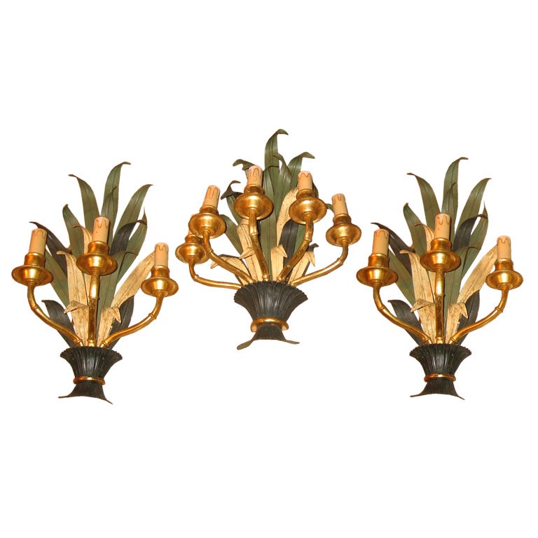 Set Of Three Tole Sconces By Bagues