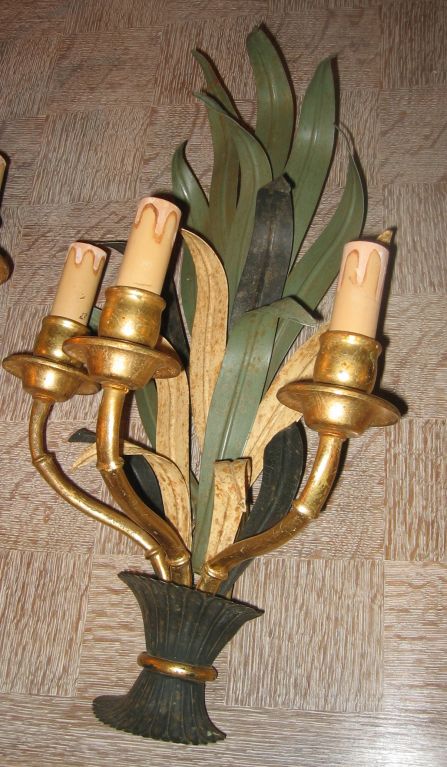 French Set Of Three Tole Sconces By Bagues