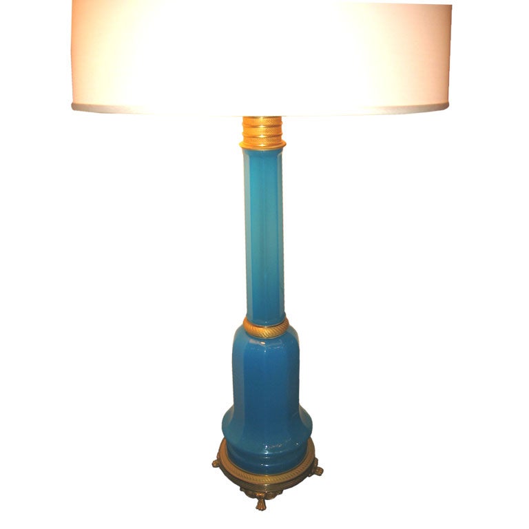 Empire Style Blue Opaline Lamp