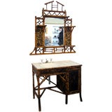 Antique Bamboo Vanity With A Sink, And Matching Mirror
