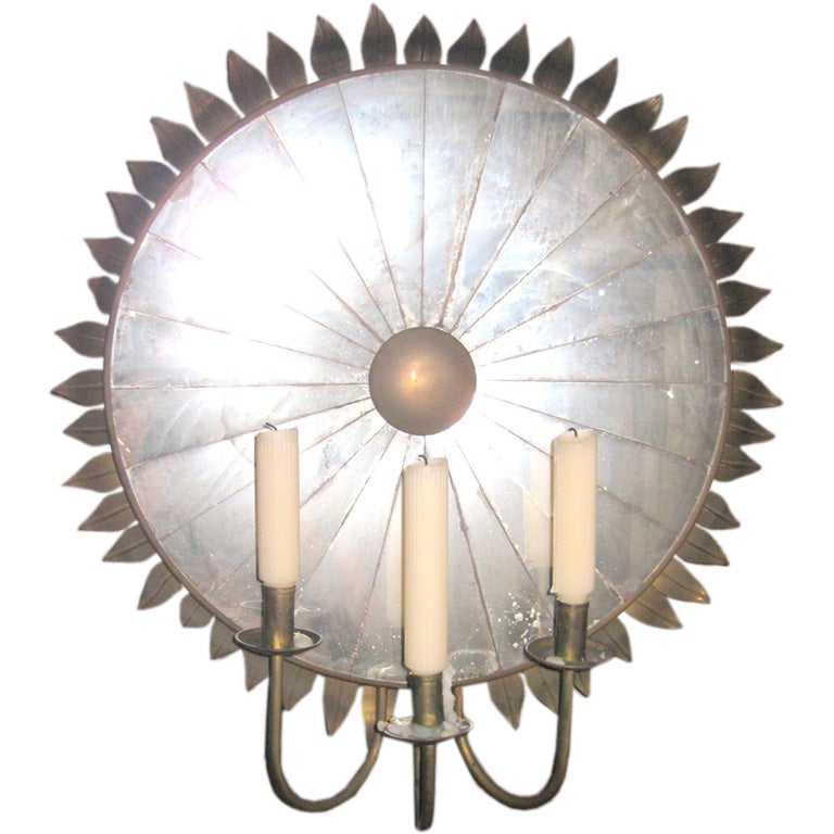 mirror with three candle holders For Sale