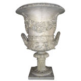 Very Large Carved , Painted Wooden Urn