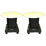 Pair Of Fluted Column End Tables With Marble Tops