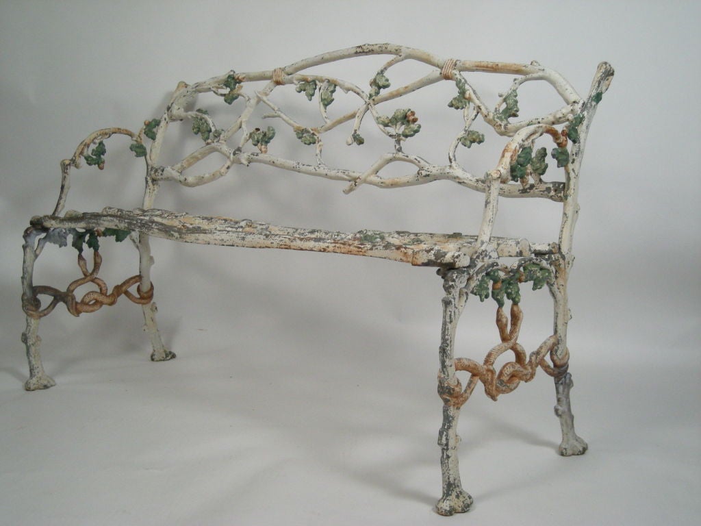 19th Century 1 OF 2 CAST IRON PAINTED 'TWIG' GARDEN BENCHES