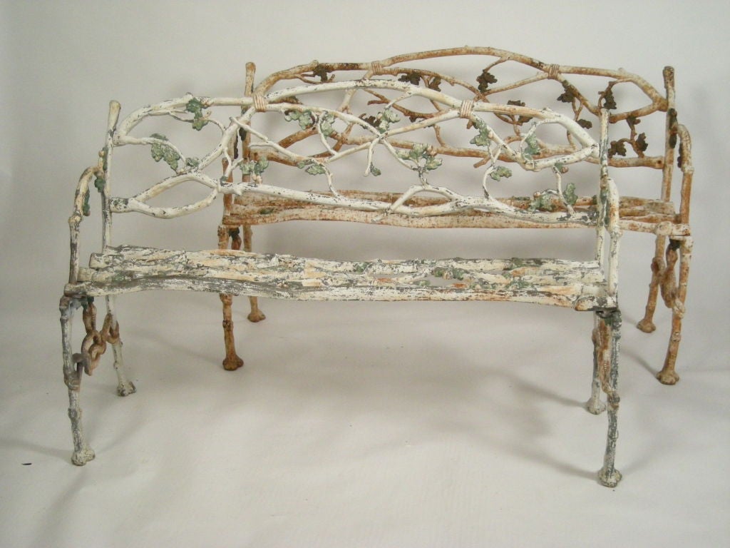 1 OF 2 CAST IRON PAINTED 'TWIG' GARDEN BENCHES 1