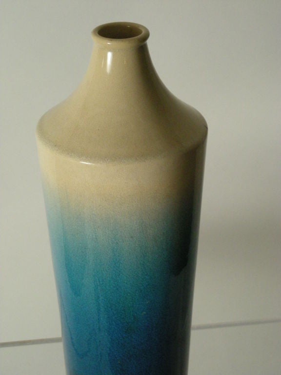 JAPANESE CERAMIC GRADUATED BLUE GLAZED VASE