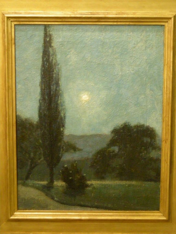 MOONLIT LANDSCAPE OIL PAINTING ATTRIBUTED TO BIRGE HARRISON