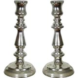 Antique PAIR OF 19TH C MERCURY GLASS CANDLESTICKS