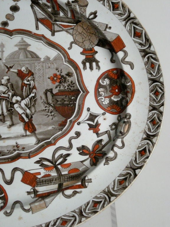 English 19TH C STAFFORDSHIRE CHINOISERIE OVAL PLATTER