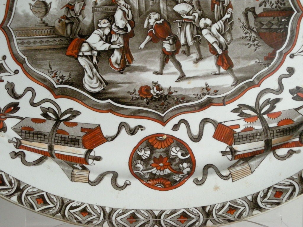 19th Century 19TH C STAFFORDSHIRE CHINOISERIE OVAL PLATTER