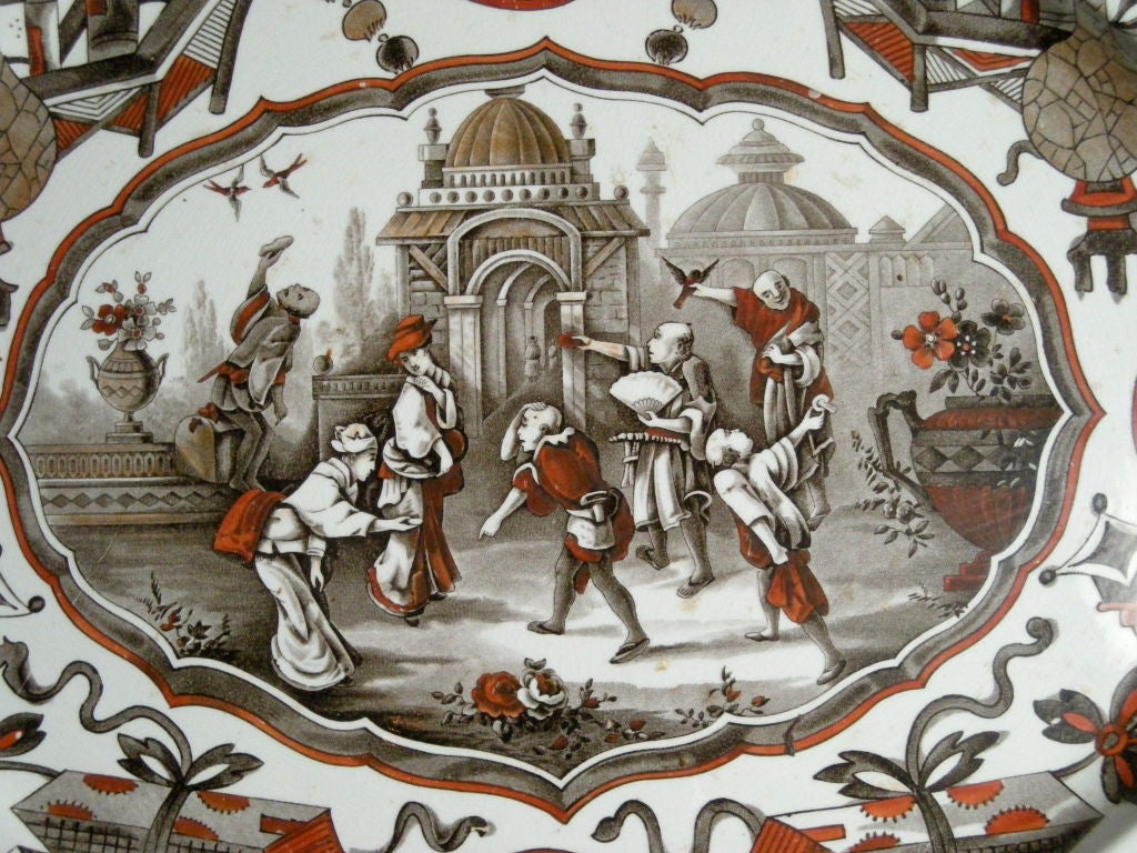 19TH C STAFFORDSHIRE CHINOISERIE OVAL PLATTER 1
