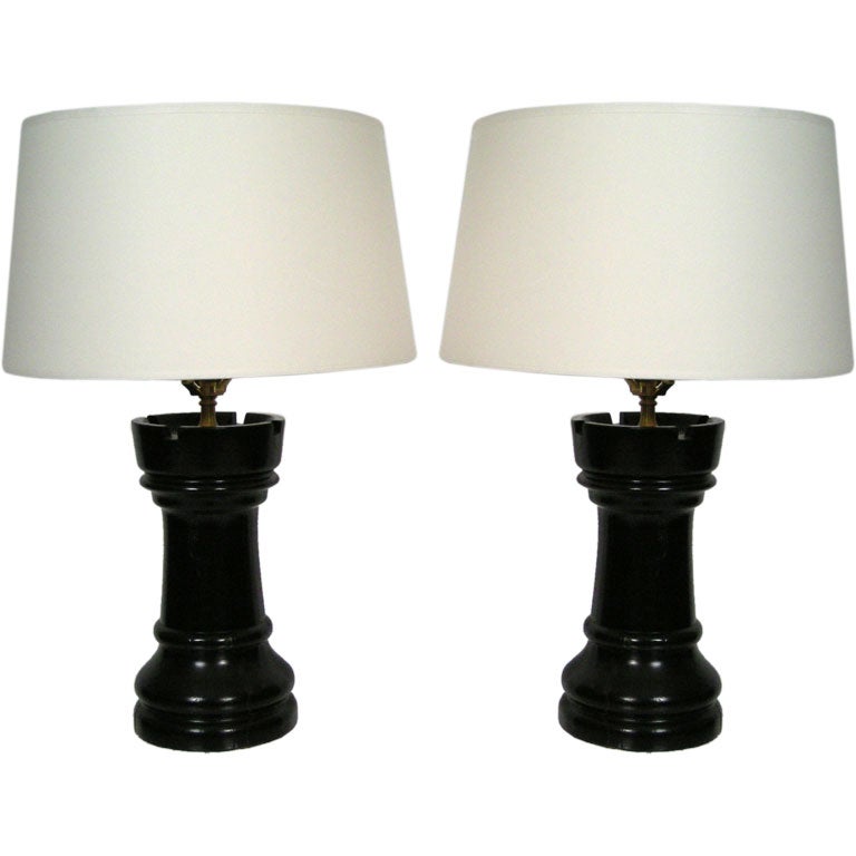 PAIR OF CHESS PIECE LAMPS at 1stDibs