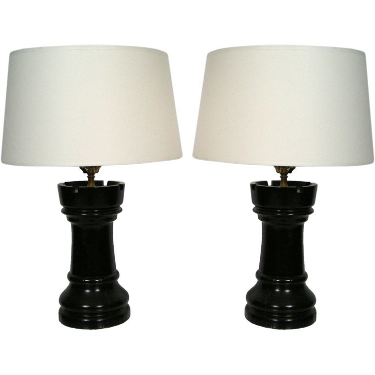 PAIR OF CHESS PIECE LAMPS