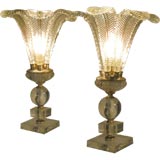 Vintage PAIR OF 1930s GLASS FEATHER  LAMPS