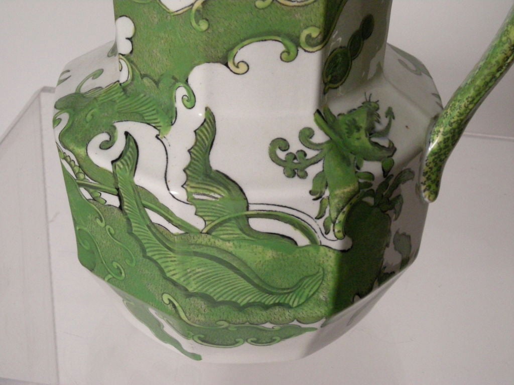 English STAFFORDSHIRE GREEN & WHITE DRAGON PITCHER