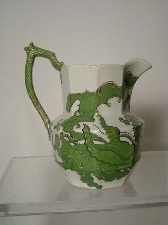 STAFFORDSHIRE GREEN & WHITE DRAGON PITCHER 3