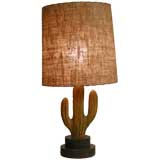 1940s "VINTAGE RANCH" HAND CARVED CACTUS LAMP