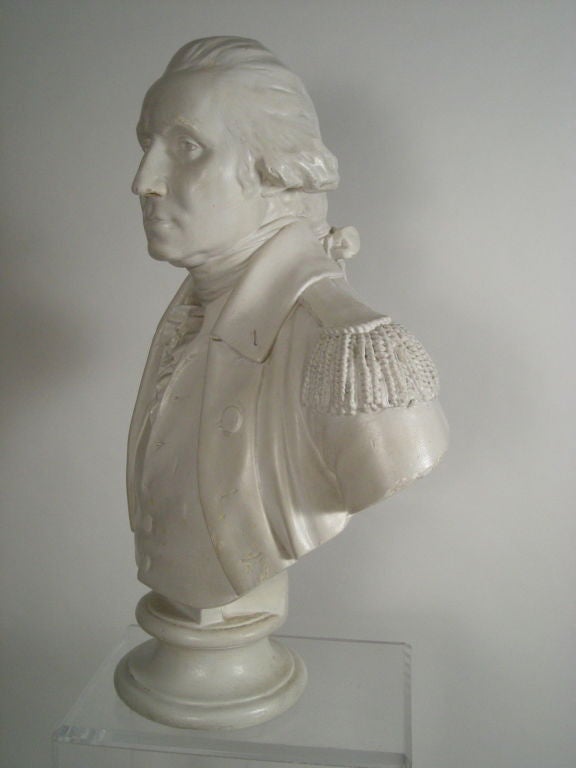 Painted plaster bust of George Washington, probably made by the Caproni Company, Boston, makers of plaster reproductions of works of art and antiquities for museums (when plaster copies were fashionable for exhibition) and art academies. These