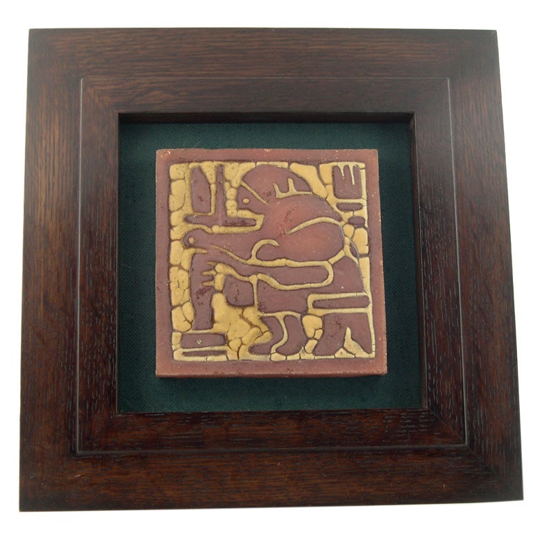 13" SQUARE ARTS AND CRAFTS PERIOD "MONK" TILE BY GRUEBY