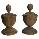 PAIR OF LARGE WOOD 19TH C NEOCLASSICAL STYLE FINIALS