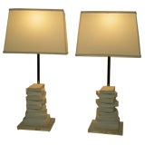 PAIR OF PLASTER BOOK LAMPS ON LUCITE BASES