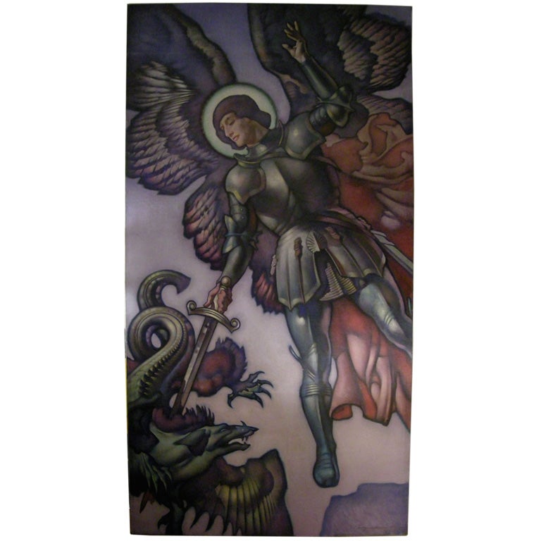 "ST MICHAEL SLAYING THE DRAGON" PAINTING BY G. HALLOWELL
