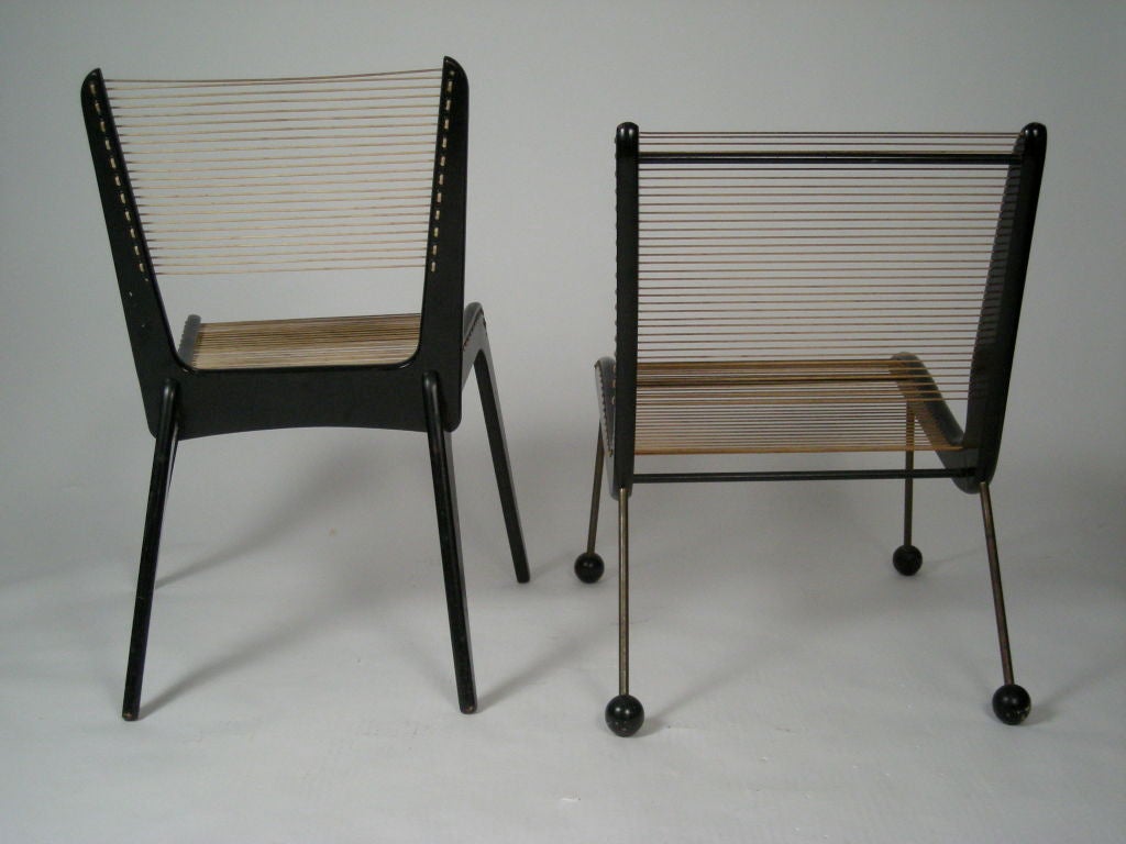 Walnut TWO CORD CHAIRS BY JACQUES GUILLON, c. 1954