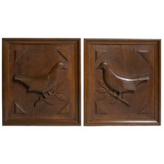 PAIR OF WOOD CARVED DOVES ON OLIVE BRANCHES