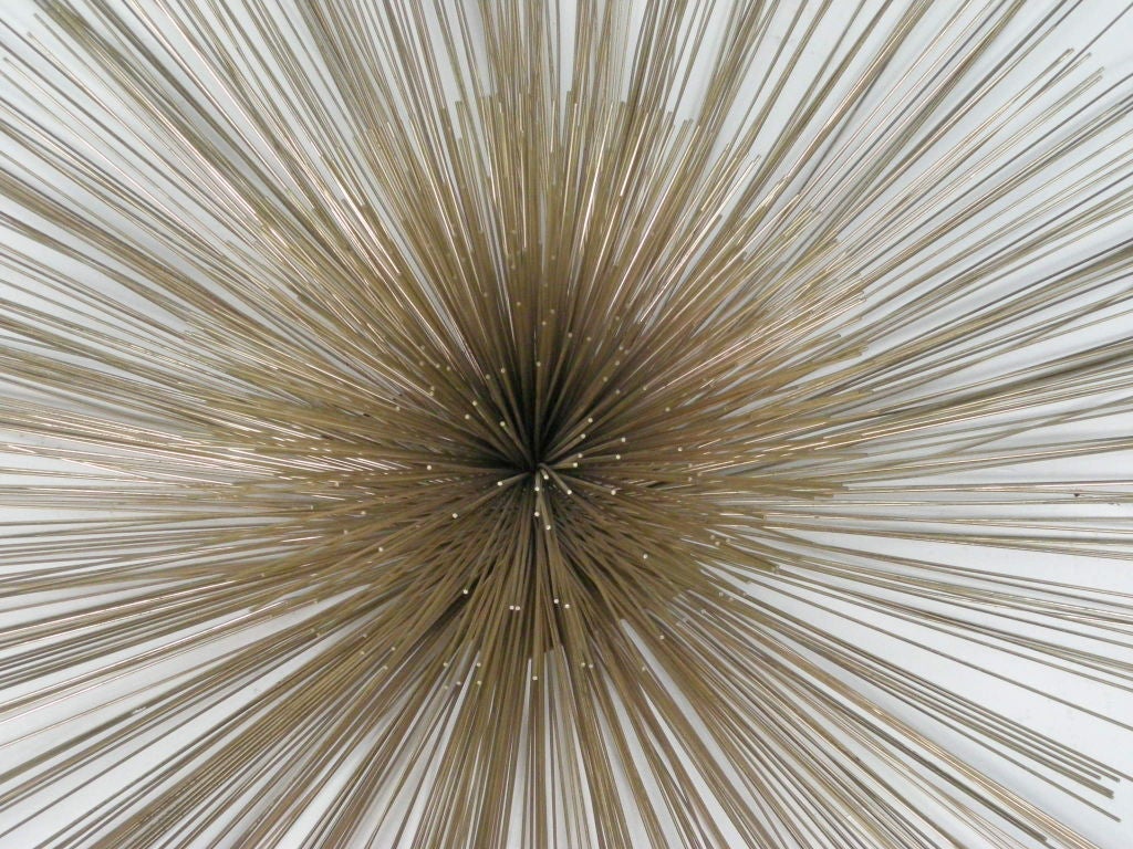 LARGE  CURTIS JERE STARBURST BRASS WIRE WALL SCULPTURE 1