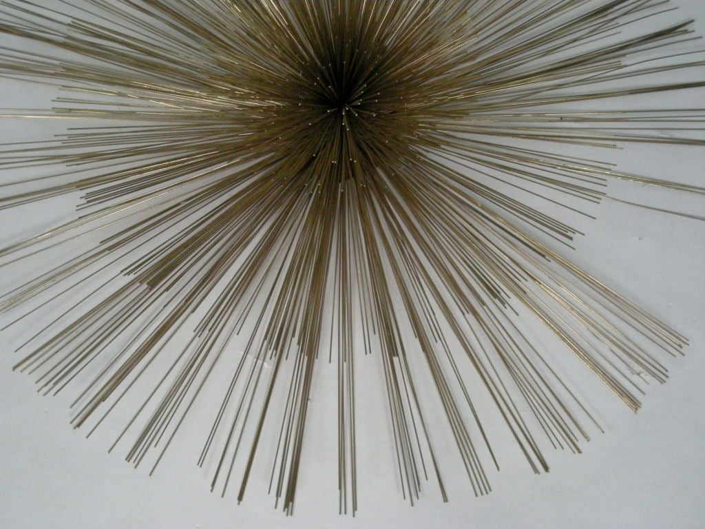 20th Century LARGE  CURTIS JERE STARBURST BRASS WIRE WALL SCULPTURE