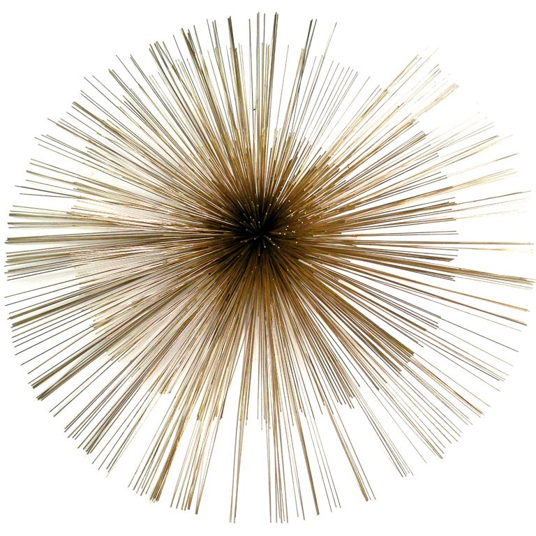 LARGE  CURTIS JERE STARBURST BRASS WIRE WALL SCULPTURE