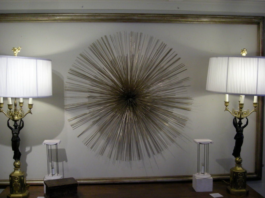 American LARGE  CURTIS JERE STARBURST BRASS WIRE WALL SCULPTURE