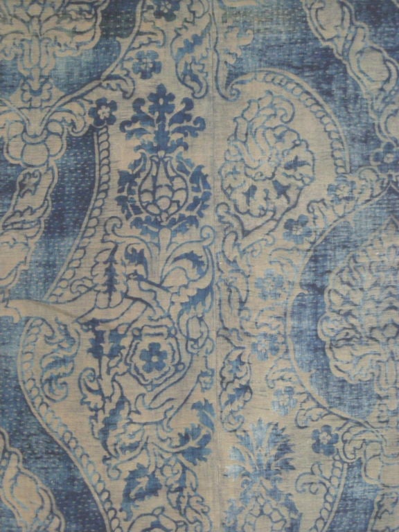 Italian LARGE ANTIQUE INDIGO FORTUNY FABRIC PANEL