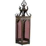 Gothic Revival Wrought Iron and Amethyst Glass Lantern