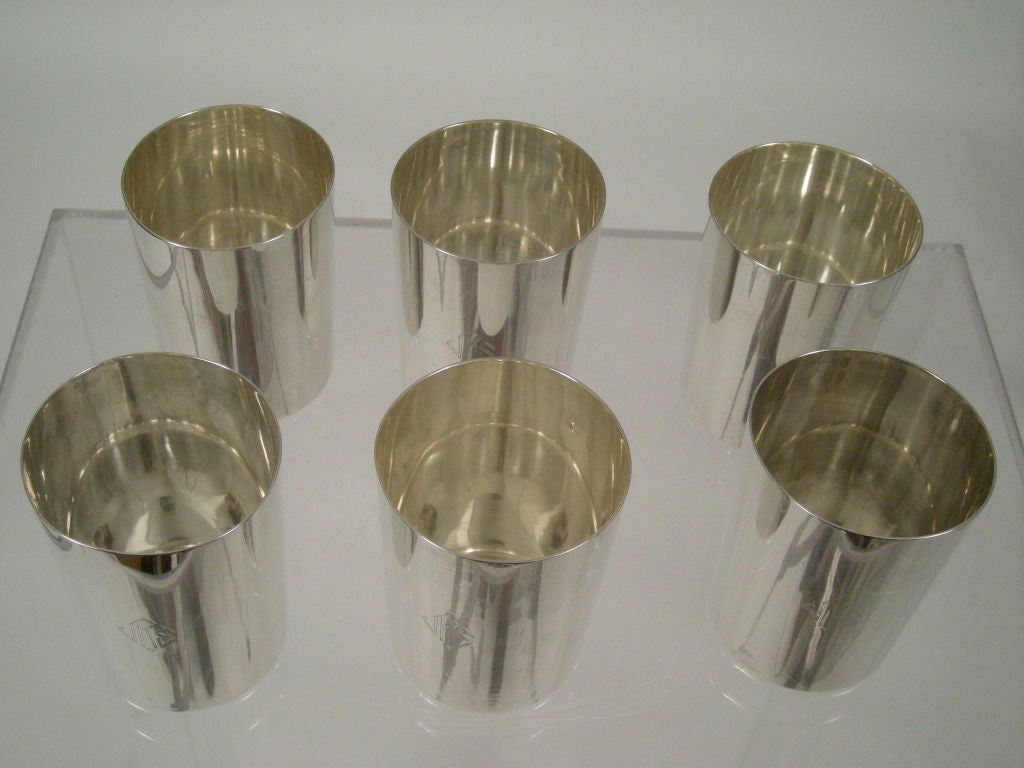 SET OF 6 STERLING SILVER MINT 'JSR' JULEP CUPS 1