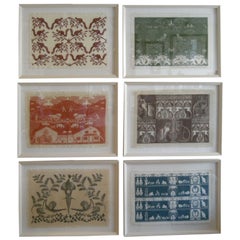 COLLECTION OF 4 FRAMED WHIMSICAL HAND BLOCK PRINTED TEXTILES