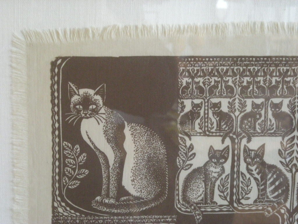 20th Century COLLECTION OF 4 FRAMED WHIMSICAL HAND BLOCK PRINTED TEXTILES