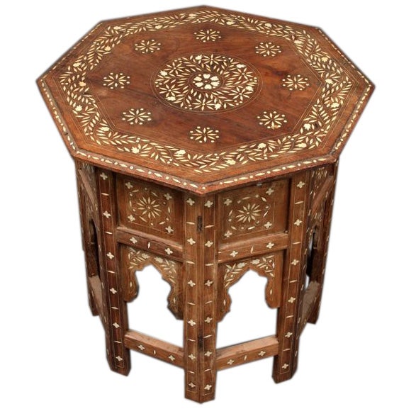 INDIAN IVORY INLAID TEAK OCCASIONAL TABLE