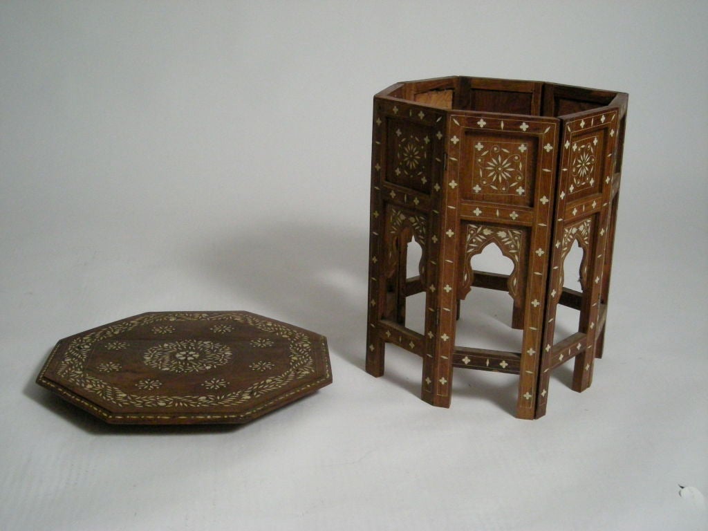 Bone INDIAN IVORY INLAID TEAK OCCASIONAL TABLE