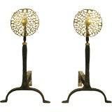 BRASS AND IRON TULIP DECORATED ANDIRONS