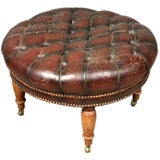 Antique 19TH C ENGLISH TUFTED LEATHER OTTOMAN
