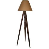 OAK AND BRASS MOUNTED SURVEYOR'S TRIPOD LAMP WITH PLUMB BOB