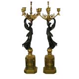 Antique PAIR OF EMPIRE PERIOD PARCEL GILT BRONZE CANDELABRA/LAMPS