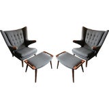Pair of Poppa Bear chairs and ottomans by Hans Wegner
