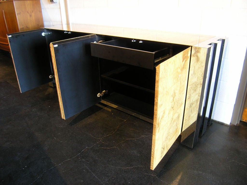 Olive Burl Wood and Chrome Cabinet by Paul Evans for Directional