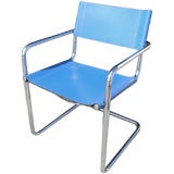 10 tubular chrome and blue leather chairs by Matteo Grassi