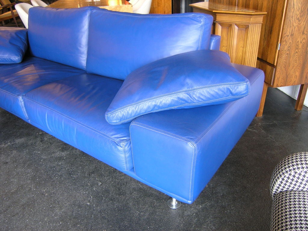 blue leather modern sofa