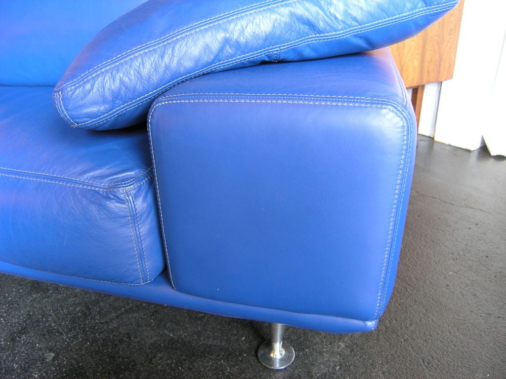 Italian Blue Leather Sofa by Molinari