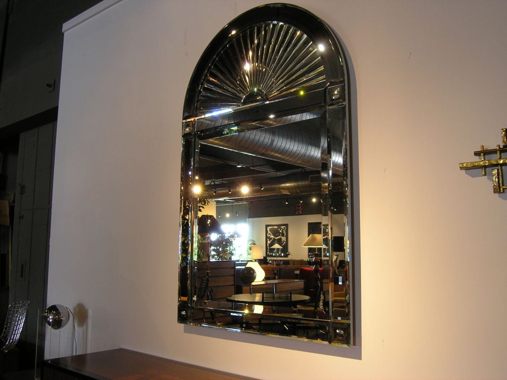 Large Beveled Mirror with Starburst Arch by Karl Springer