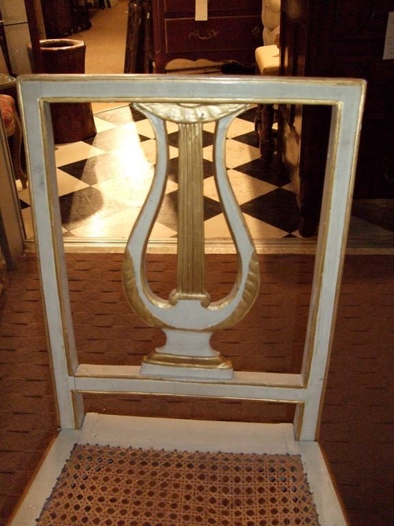 Set of six paint & gilt lyre back side chairs 1